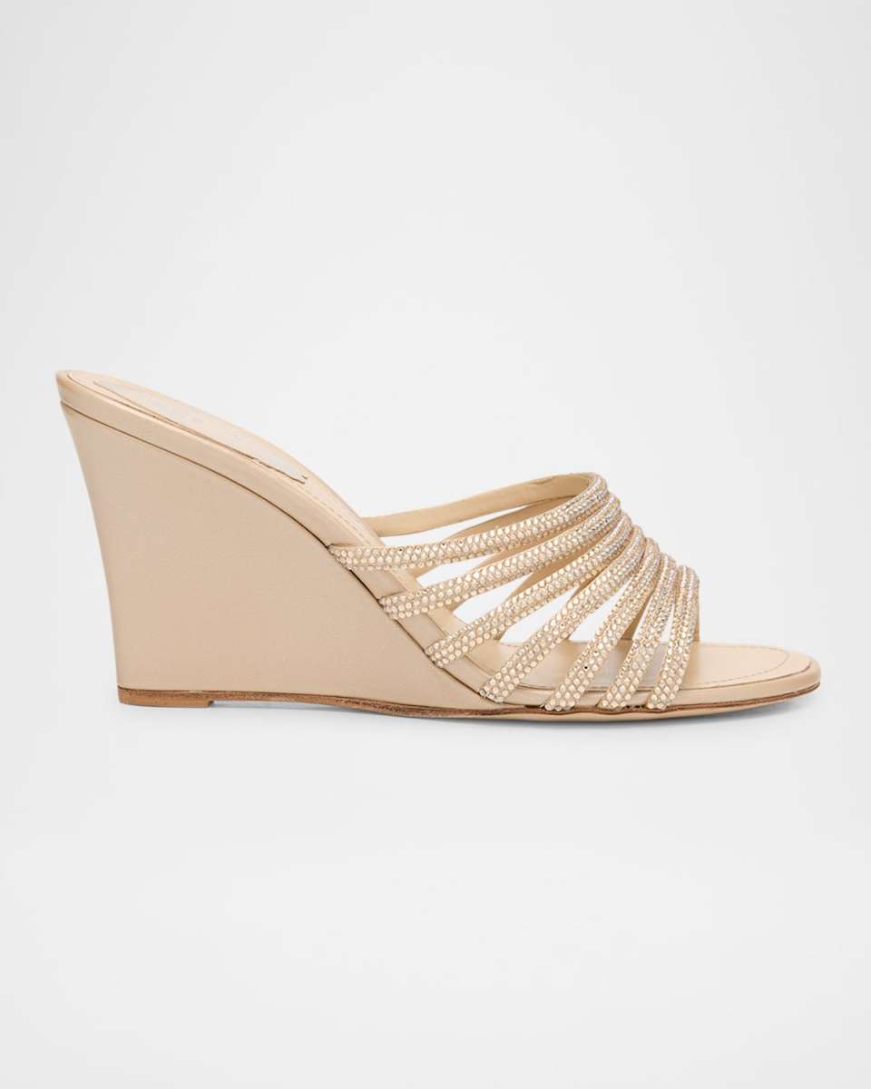 Satin Crystal-Embellished Strappy Wedge Slides